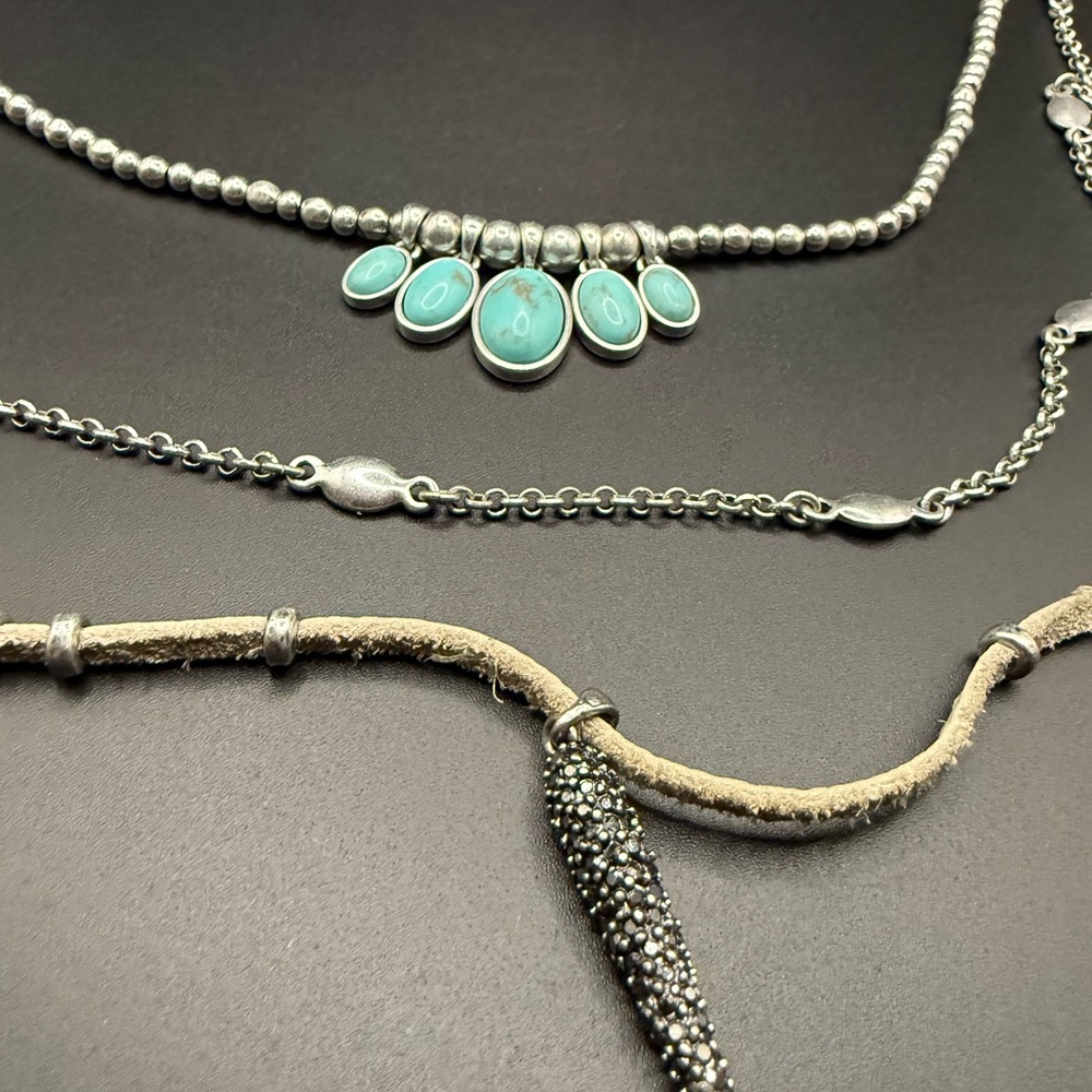 Lucky Brand Silver Tone and Turquoise Layered Necklace Set - Picture 2 of 4